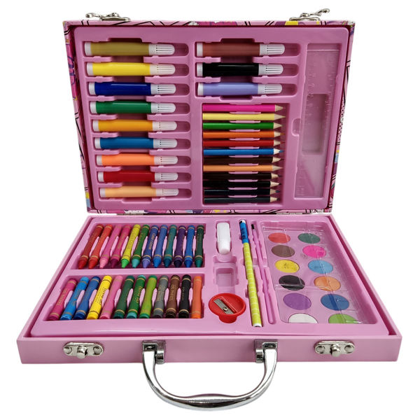 Imagen de Maletín escolar, 67 piezas, contiene marcadores, lápices, crayolas, acuarelas y varios accesorios