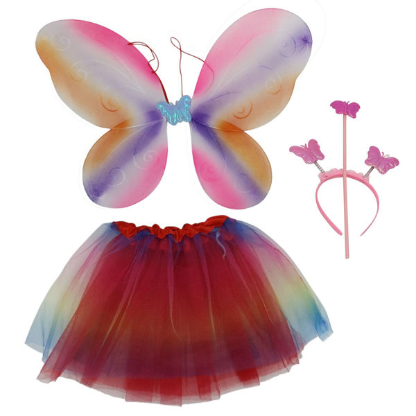 Imagen de Disfraz pollera, alitas y accesorios mariposa, multicolor en bolsa
