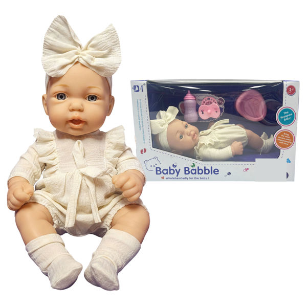 Imagen de Bebote, cuerpo de plástico y cara de goma, con mamadera y accesorios, en caja