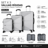 Imagen de Valijas Berlina x3 PLATEADO, rígidas, ruedas omnidireccionales 360, manija telescópica, tranca numérica, correa para ajustar ropa, bolsillo interior con cierre