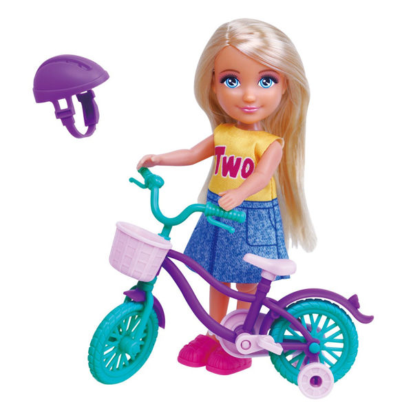 Imagen de Muñeca articulada con bicicleta y accesorios, en caja