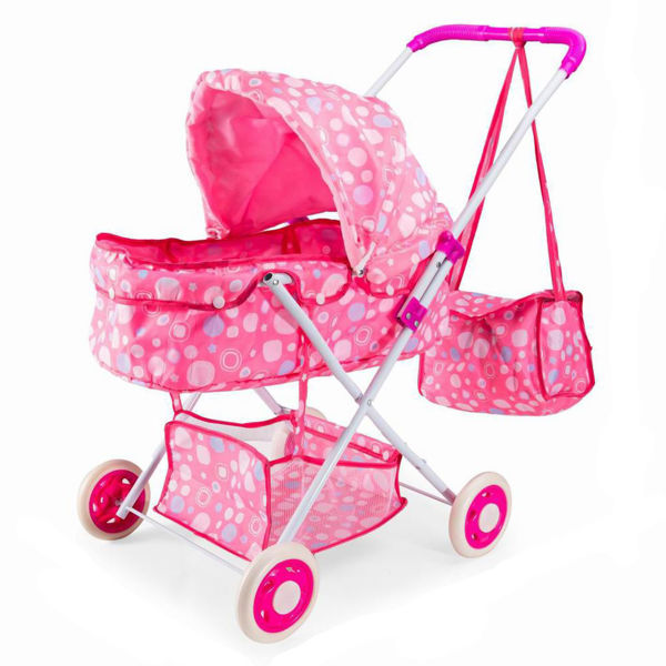 Imagen de Coche para muñeca, de metal, cuna con techo, con bolso, en bolsa
