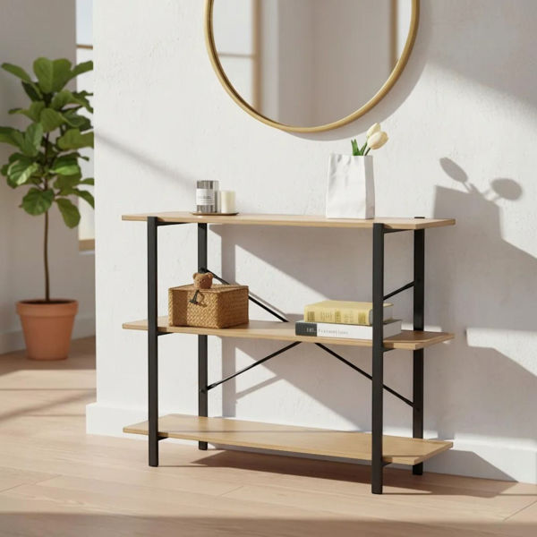 Imagen de Mueble organizador multiuso recibidor de hierro y MDF, con 3 estantes, en caja Berlina Home