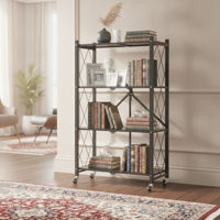 Imagen de Mueble estantería de metal plegable con ruedas, 4 estantes NEGRO, en caja