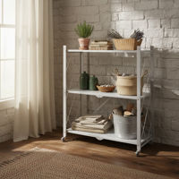 Imagen de Mueble estantería de metal plegable con ruedas, 3 estantes BLANCO en caja