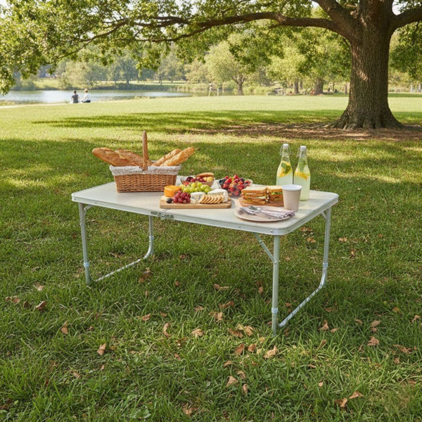 Imagen de Mesa de aluminio plegable, con asa en caja