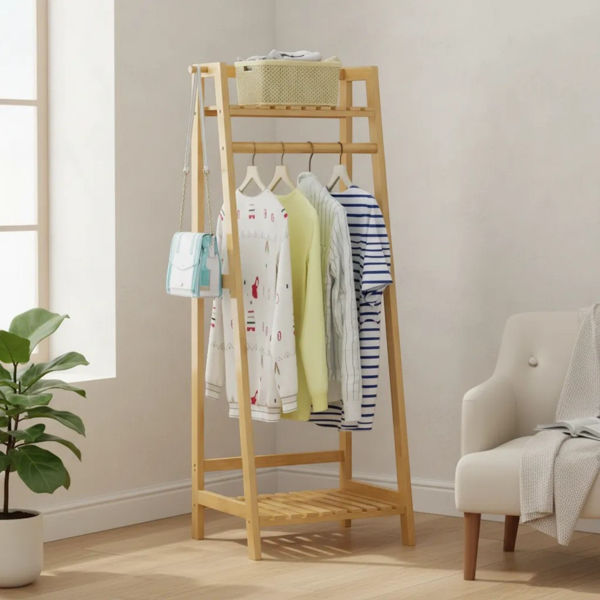 Imagen de Mueble perchero con zapatera de bambú, en caja