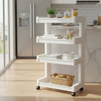 Imagen de Mueble estantería de plástico, 4 estantes bandeja, con ruedas