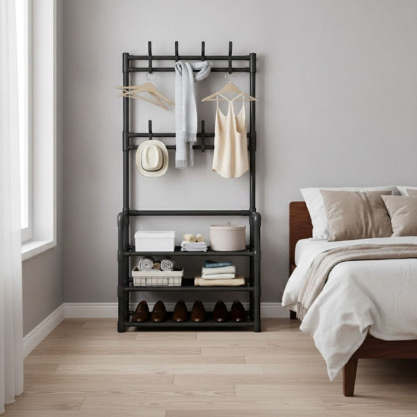 Imagen de Mueble perchero con zapatera de metal, en caja