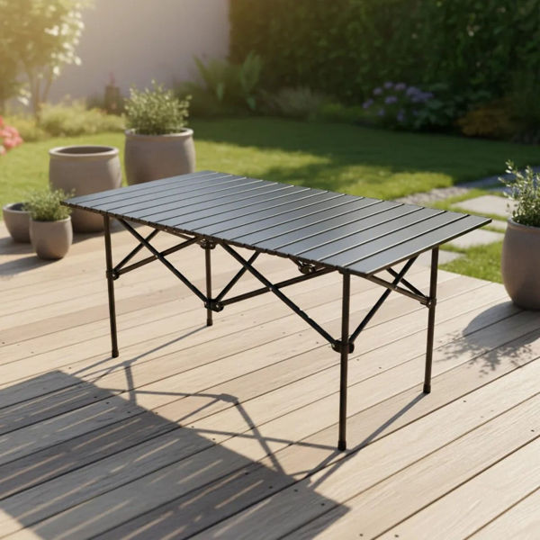 Imagen de Mesa enrollable rectangular de aluminio pintado plegable, portátil, en bolsa, varios colores