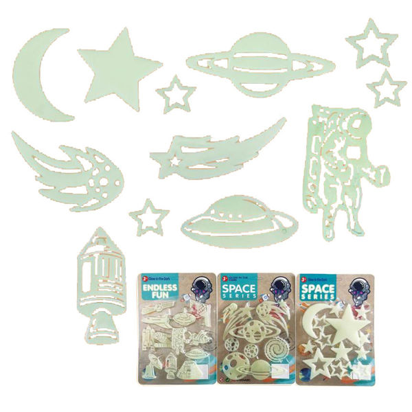 Imagen de Formas fluorescentes con pegamento, 12 piezas, varios diseños, en bolsa