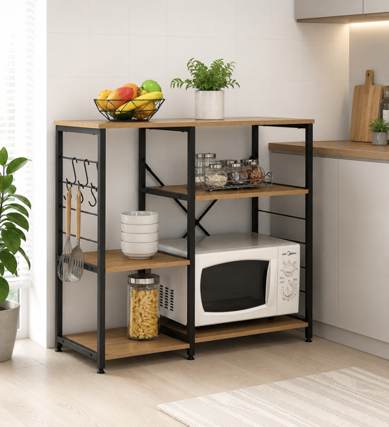 Imagen de Mueble organizador de hierro y MDF, 5 estantes y ganchos, en caja, Berlina Home