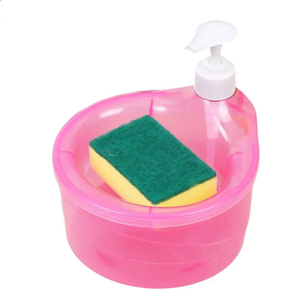 Imagen de Dispensador de jabón de plástico, con esponja, en red, varios colores