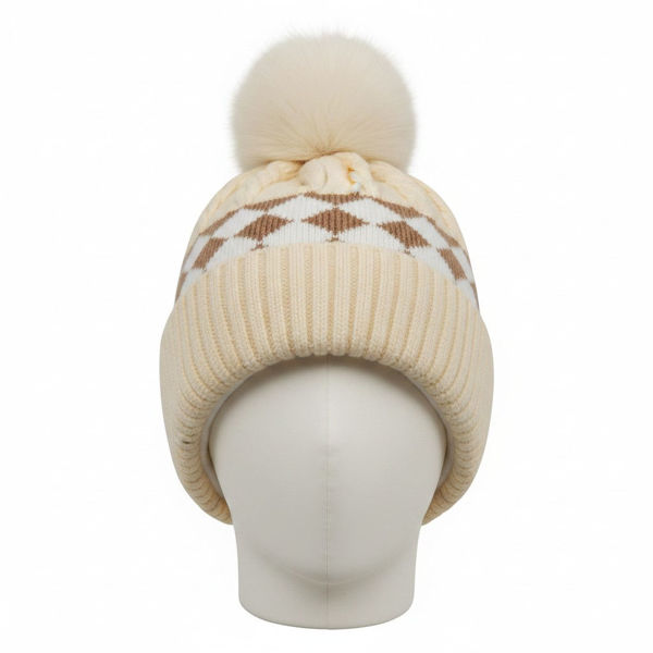 Imagen de Gorro infantil, tejido forrado con pompón, varios colores