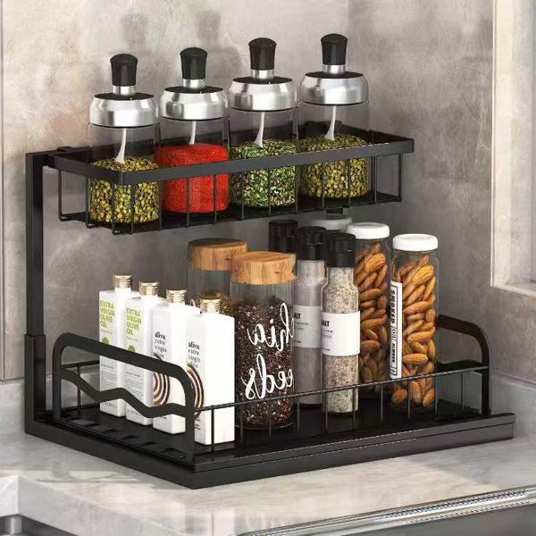 Imagen de Organizador de metal 2 niveles, deslizante, ideal para bajo mesada, en caja
