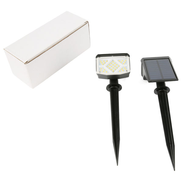 Imagen de Lámpara 36 led x2 pincho para jardín, recarga solar, en caja