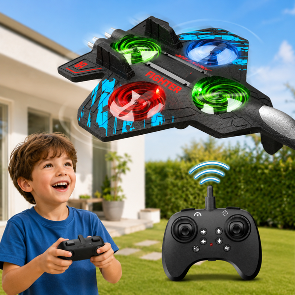 Imagen de Avión de combate con control remoto, gira 360º con luz, 3AAA, en caja