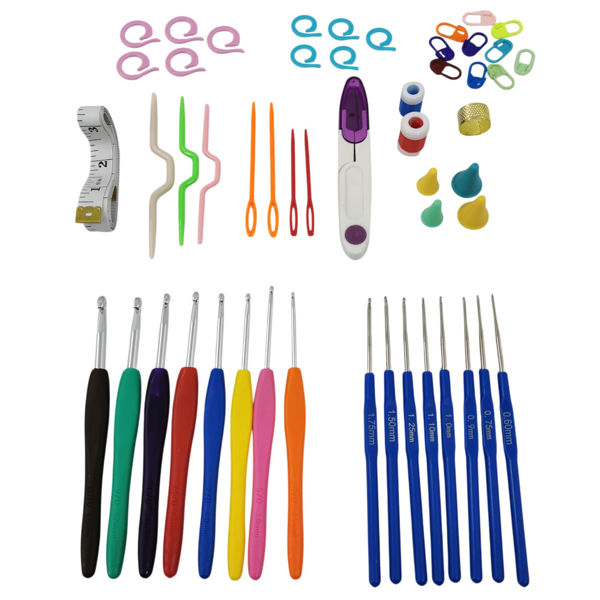 Imagen de Agujas de crochet x16 unidades con varios accesorios, en caja de plástico