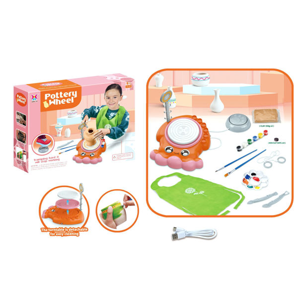 Imagen de Masa para modelar arcilla, 500g con torno de alfarería recargable USB, pintura para decorar, en caja