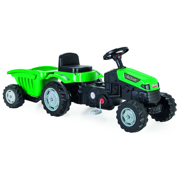 Imagen de Bugui tractor con zorra a pedal, de plástico, en caja, VERDE