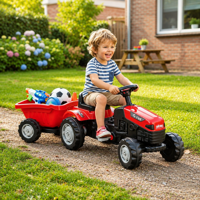 Imagen de Bugui tractor con zorra a pedal, de plástico, en caja, ROJO