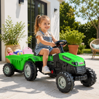 Imagen de Bugui tractor con zorra a pedal, de plástico, en caja, VERDE