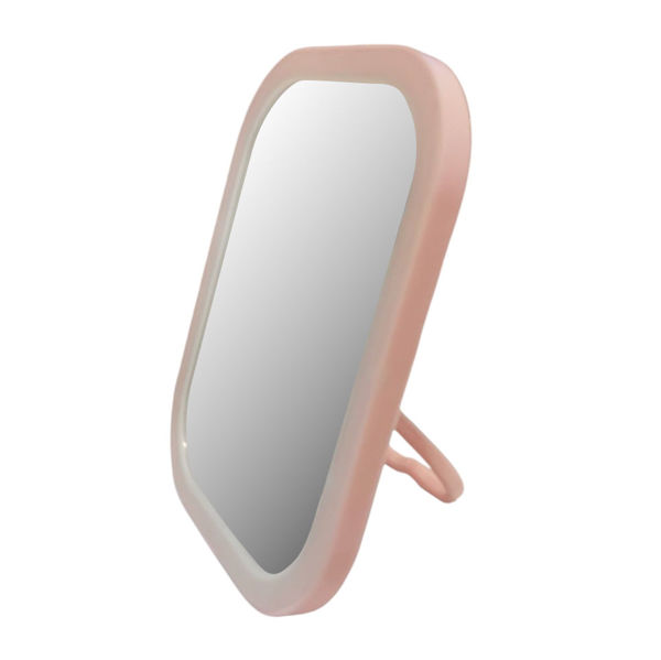 Imagen de Espejo móvil con pie, aro con luz, recargable USB, varios diseños y colores, en caja